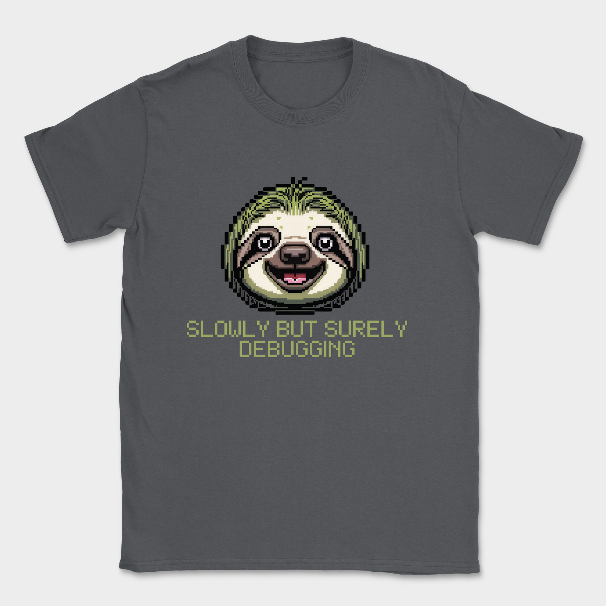 Slowly but surely debugging shirt — Dark Heather Grey