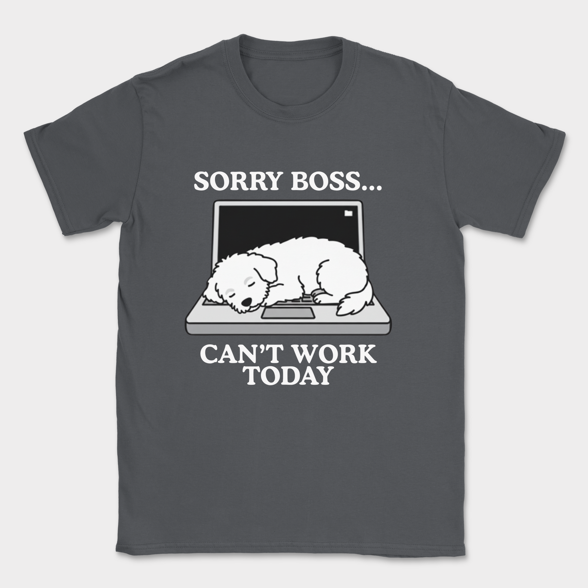 sorry boss cant work today dog shirt — Dark Heather Grey