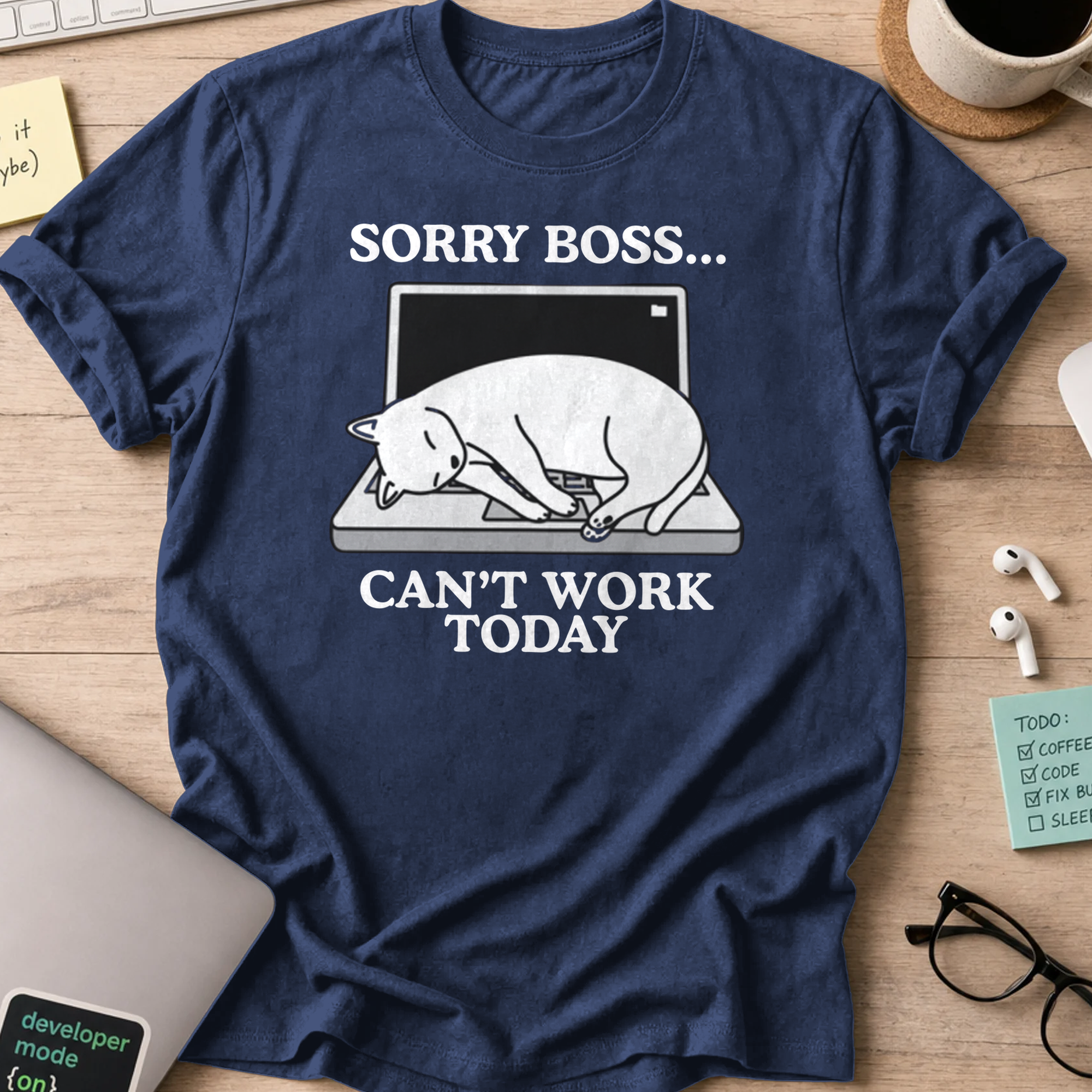 sorry boss cant work today cat shirt - Navy