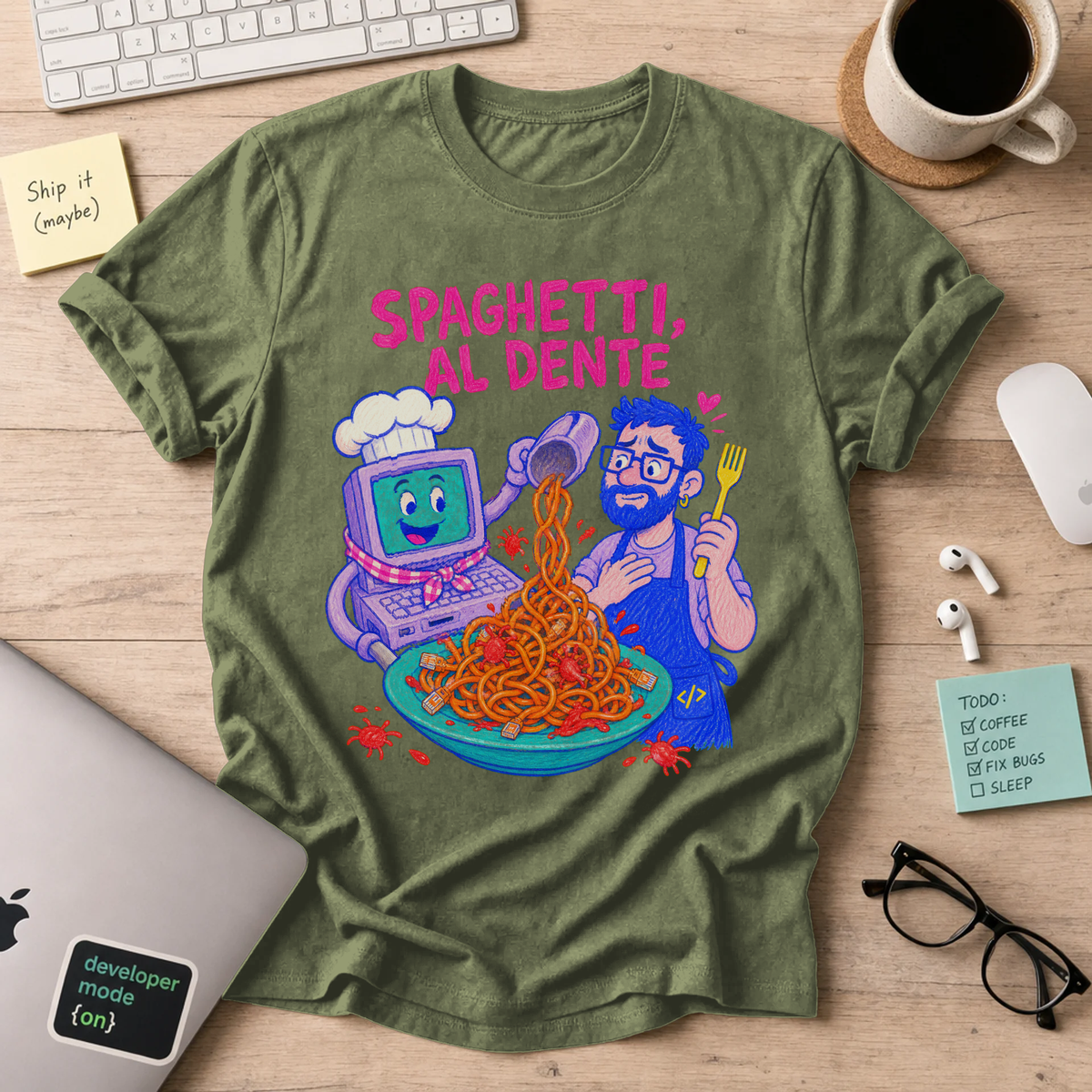 Spaghetti Al Dente Shirt — Military Green
