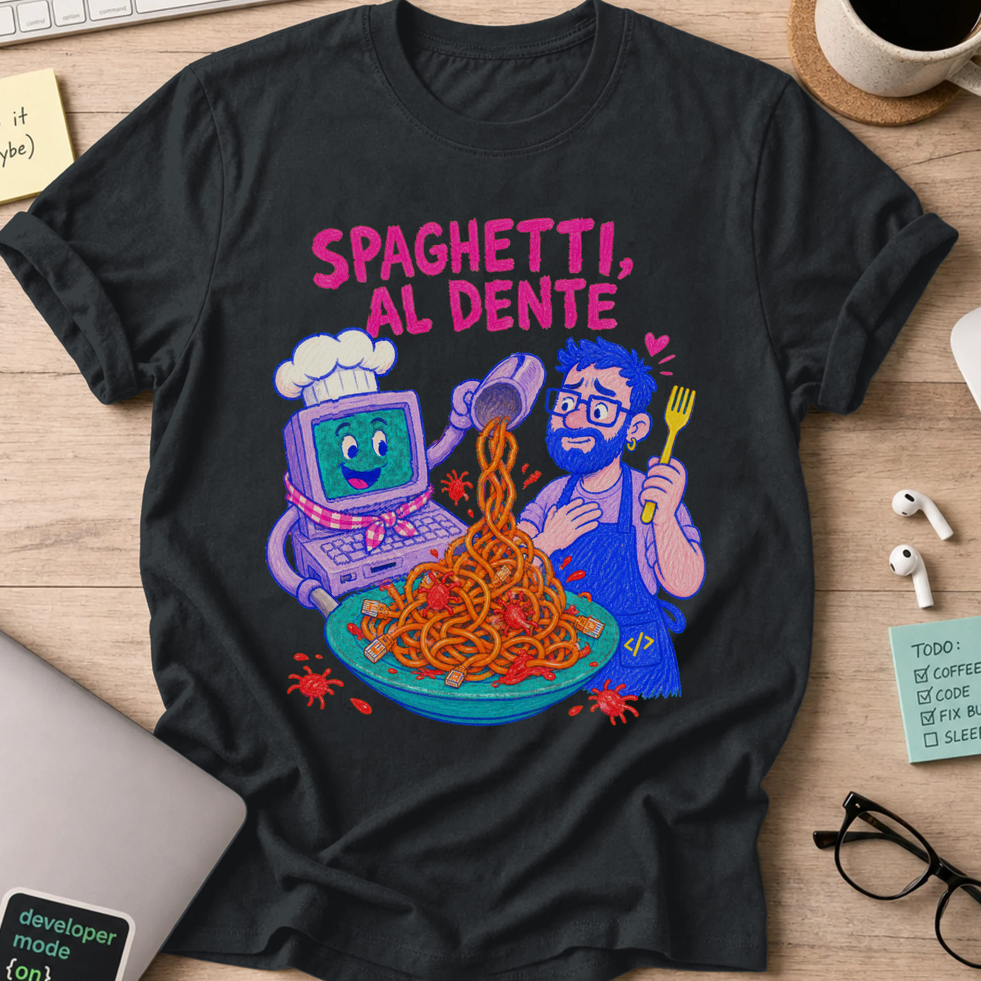 Spaghetti Al Dente Shirt — Black storefront mockup