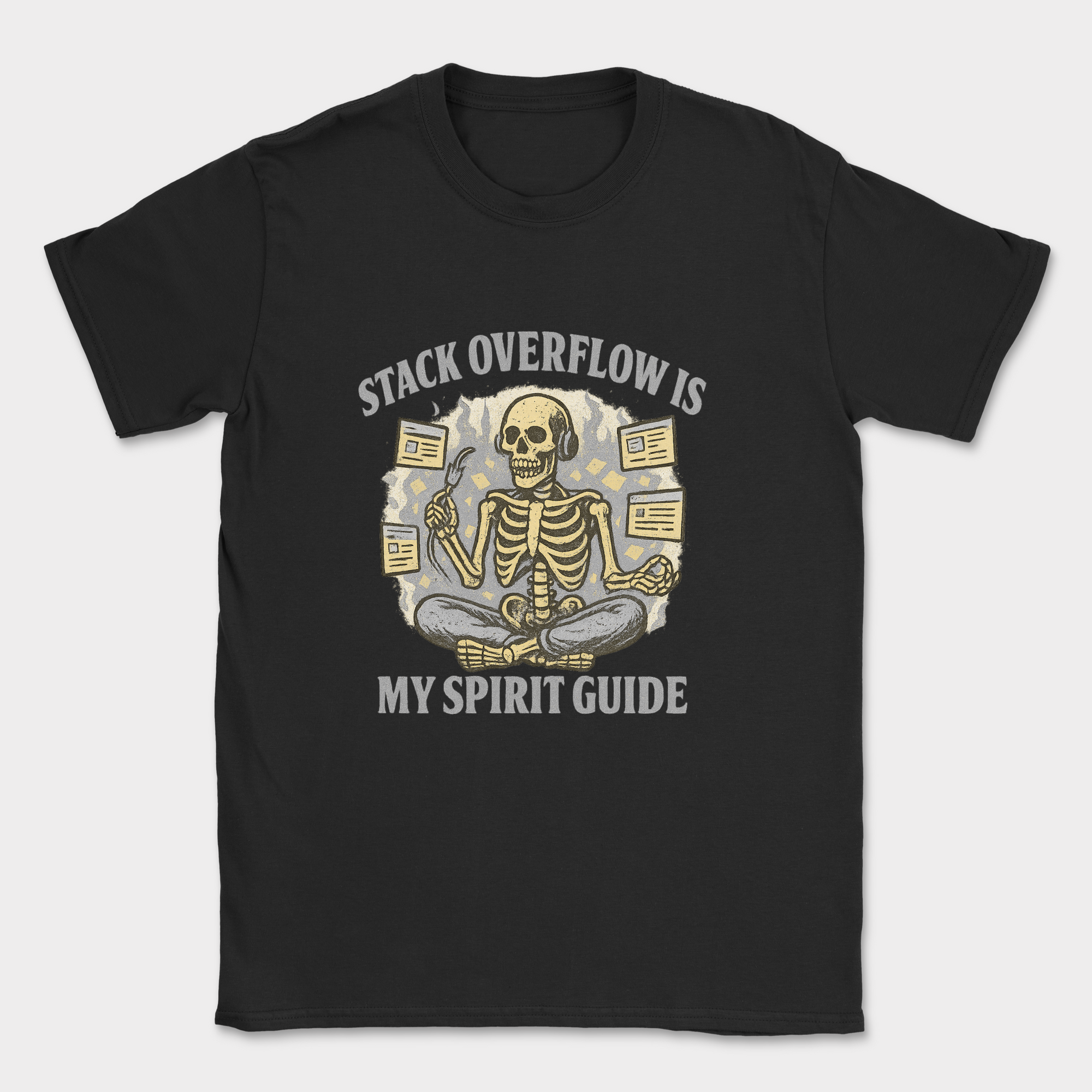 stack overflow is my spirit guide skeleton shirt — Black