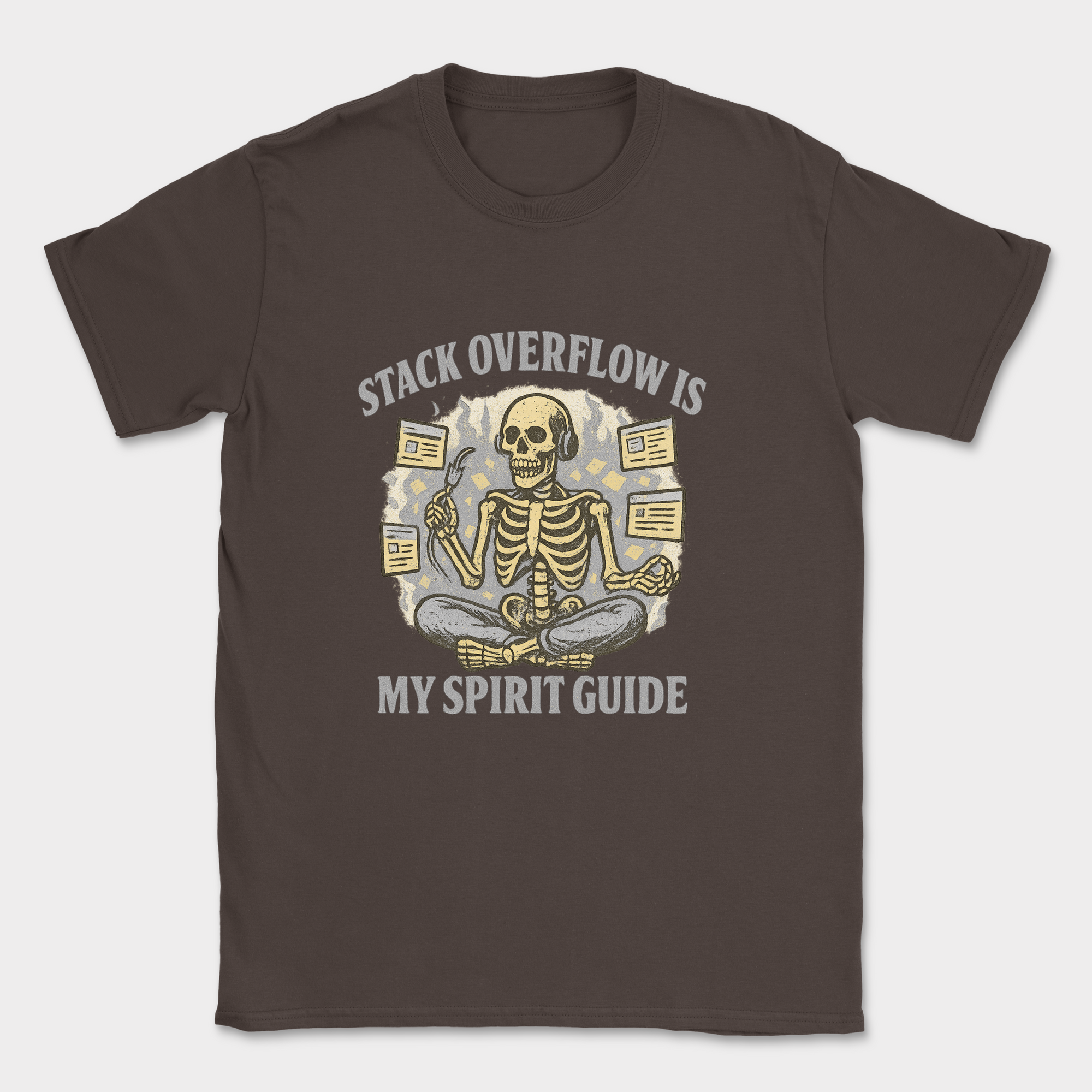 stack overflow is my spirit guide skeleton shirt — Dark Chocolate