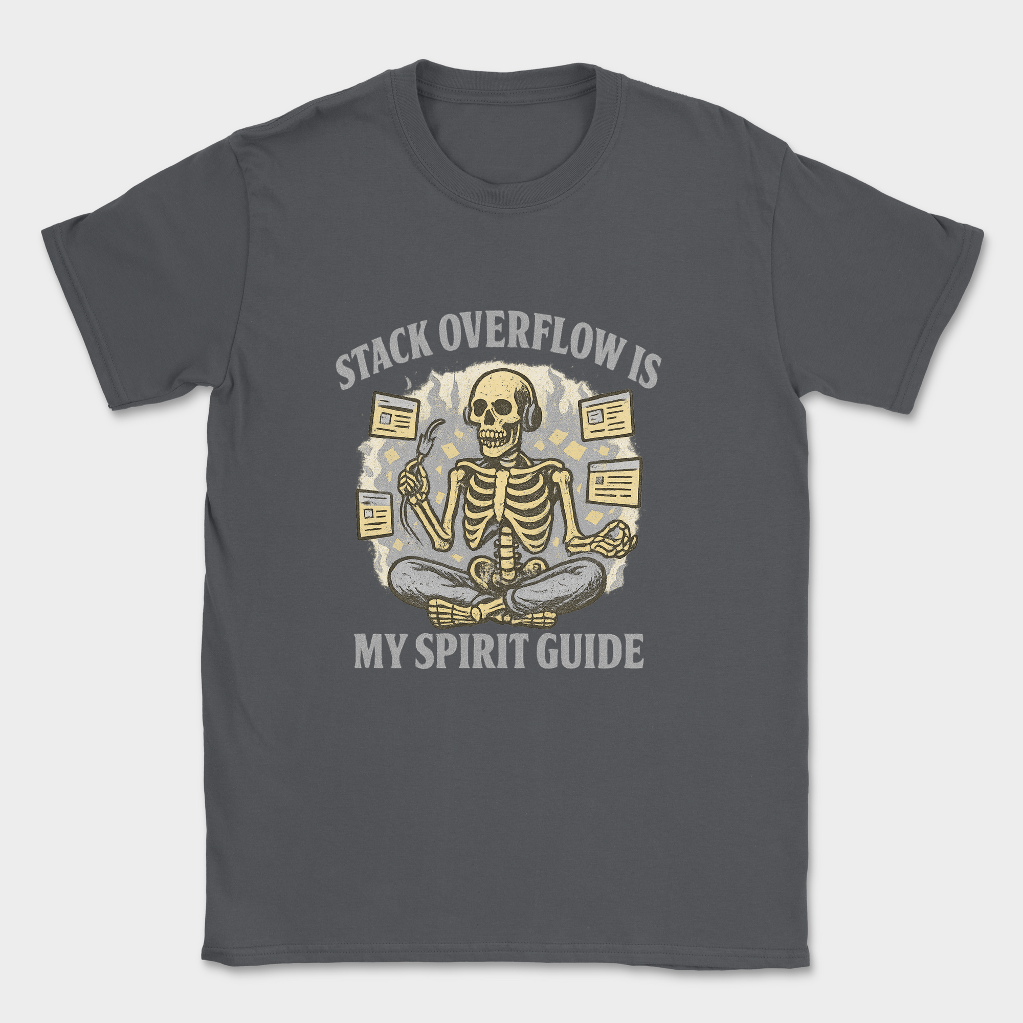 stack overflow is my spirit guide skeleton shirt — Dark Heather Grey