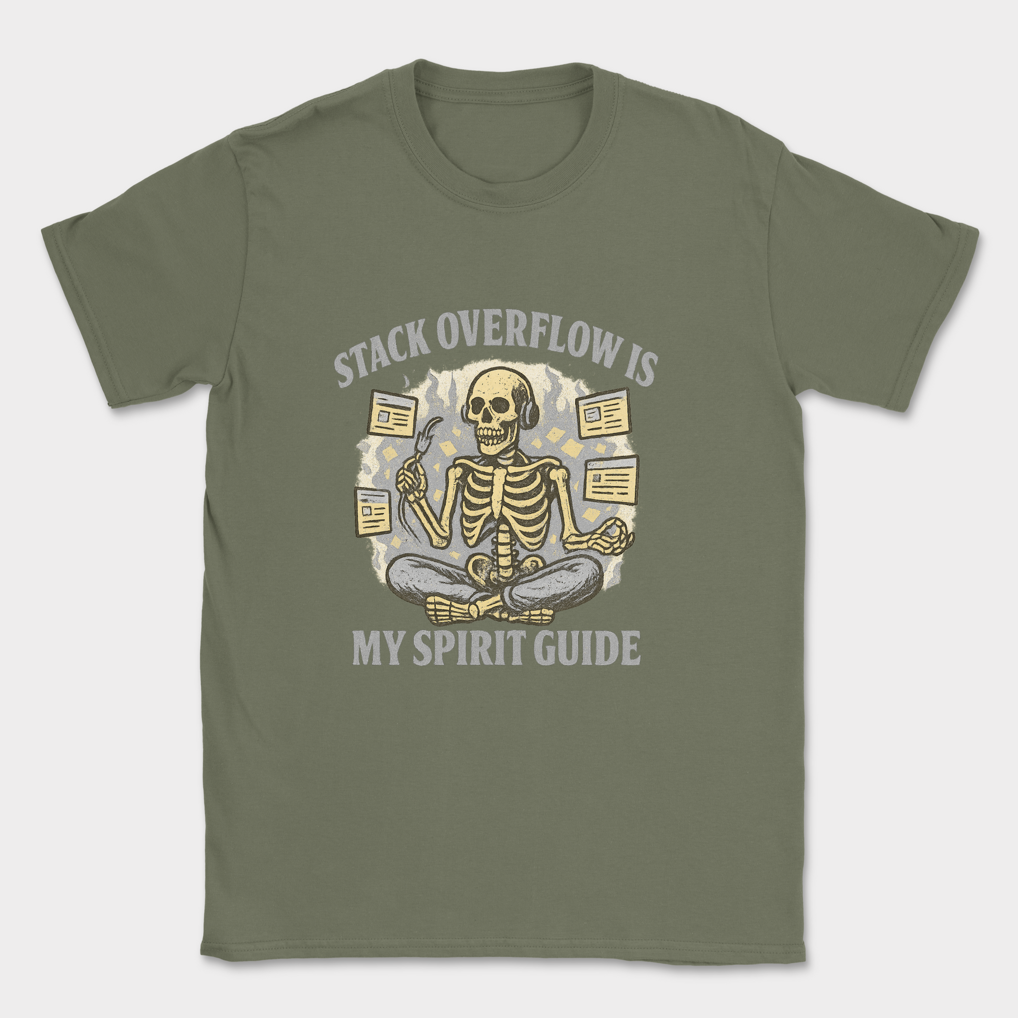 stack overflow is my spirit guide skeleton shirt — Military Green