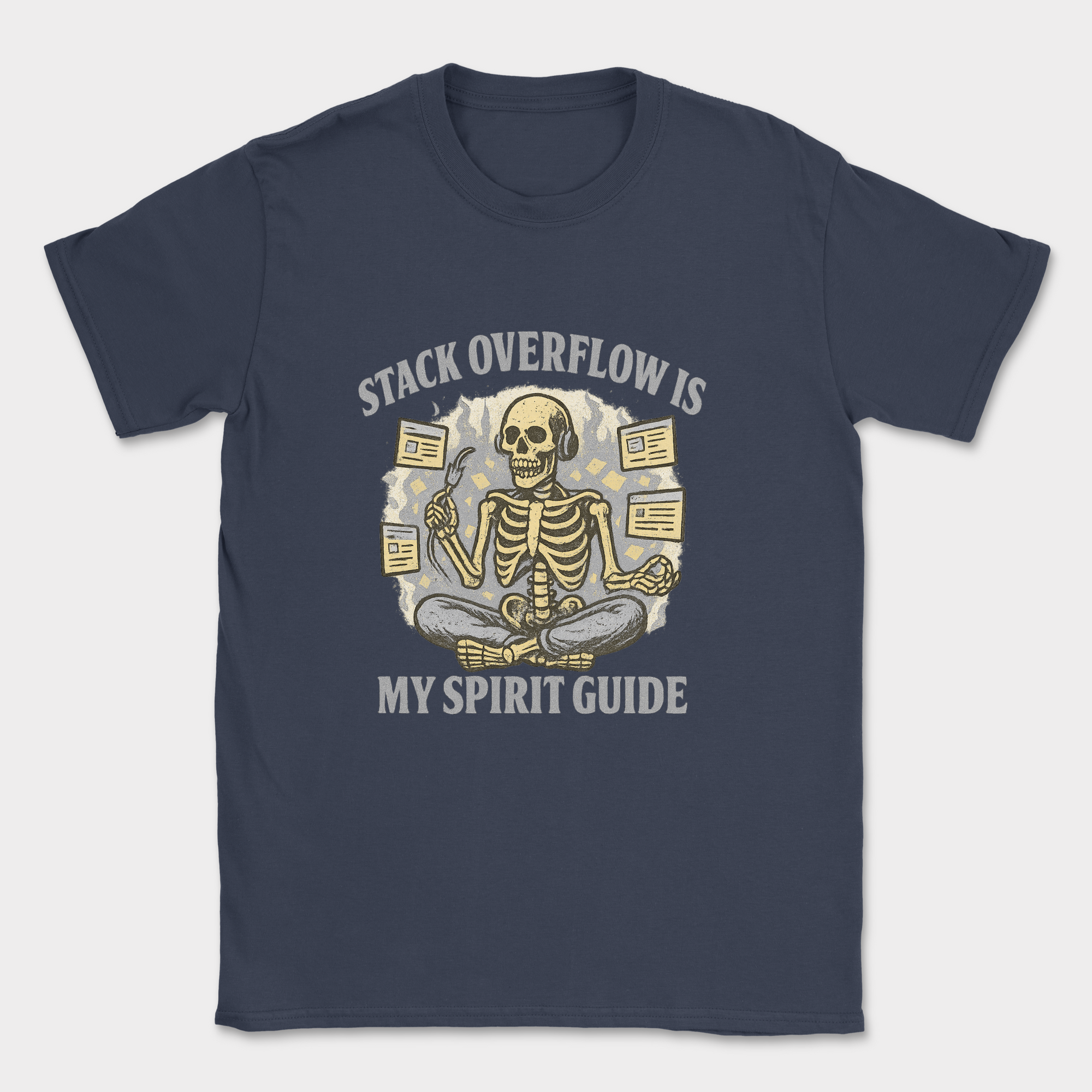 stack overflow is my spirit guide skeleton shirt — Navy