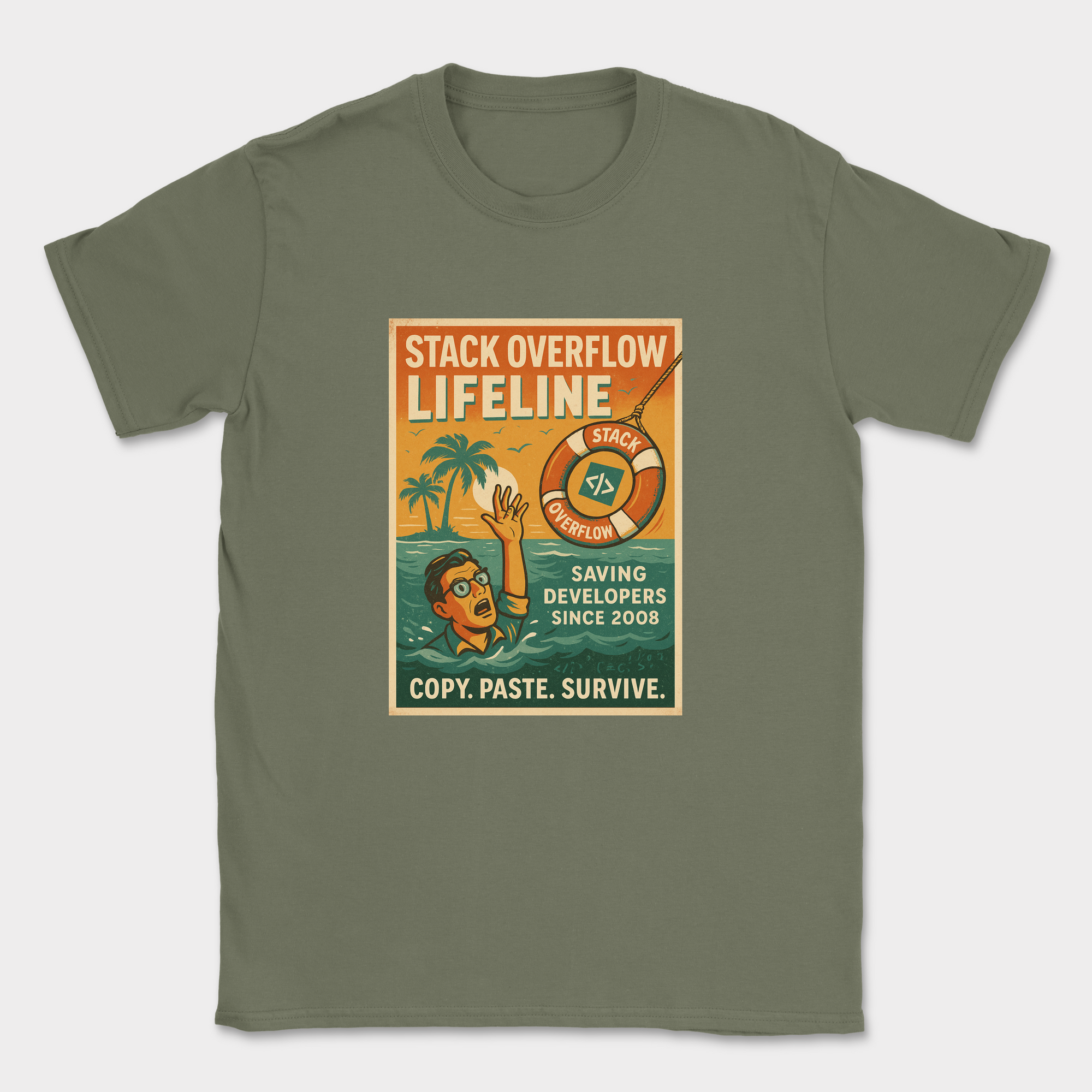 stack overflow lifeline shirt — Military Green