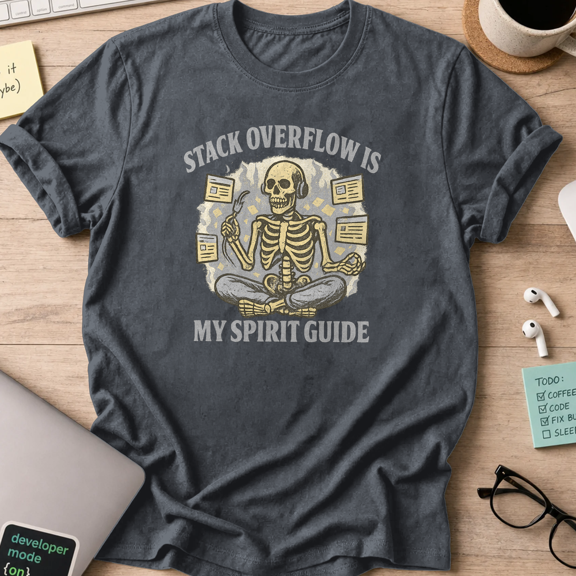 stack overflow is my spirit guide skeleton shirt - Dark Heather