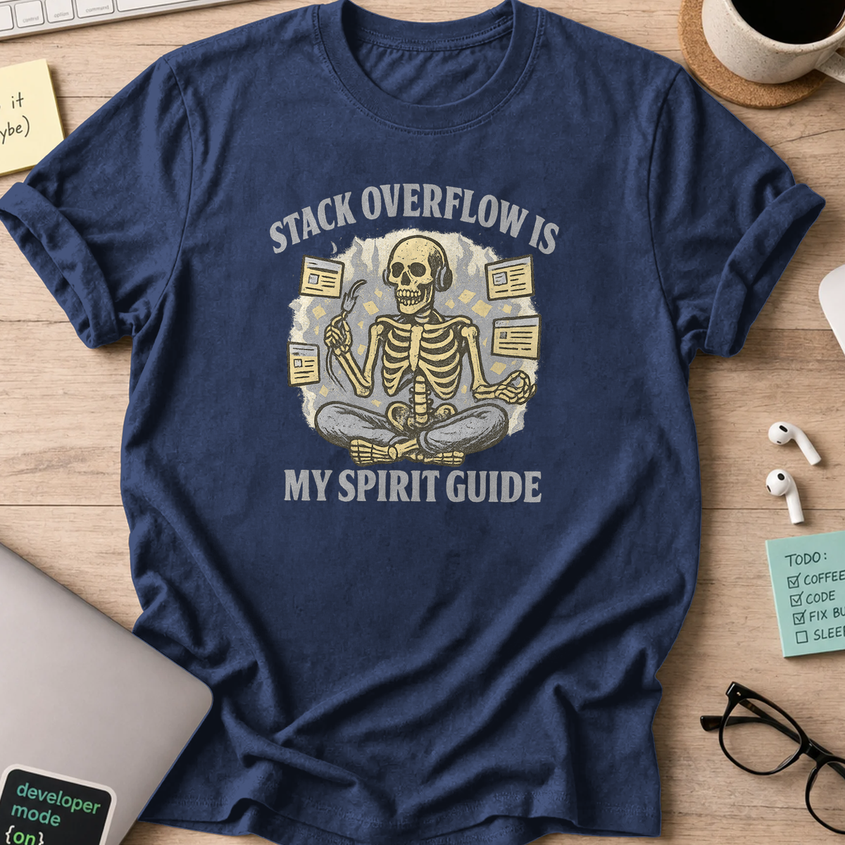 stack overflow is my spirit guide skeleton shirt - Navy