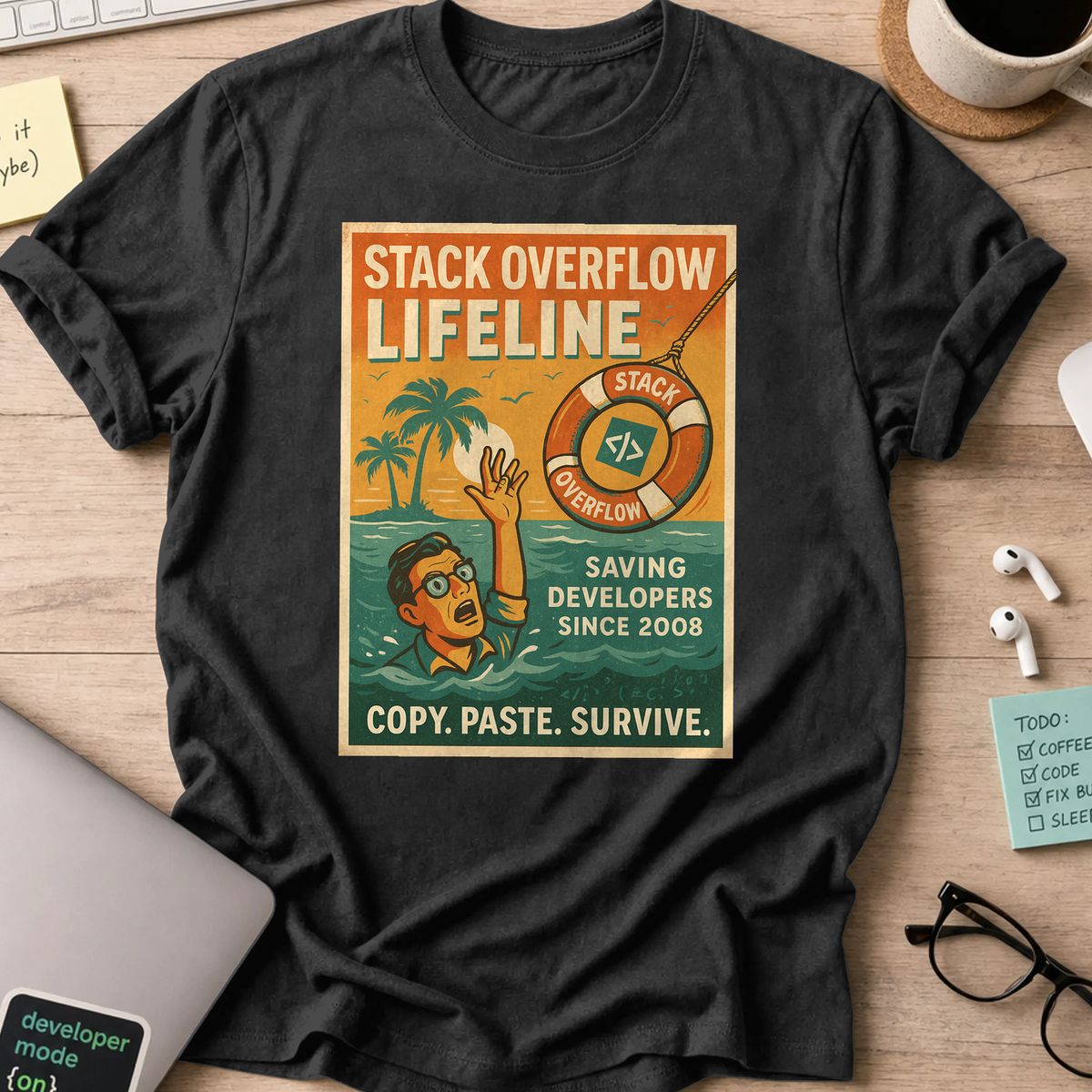 stack overflow lifeline shirt - Black