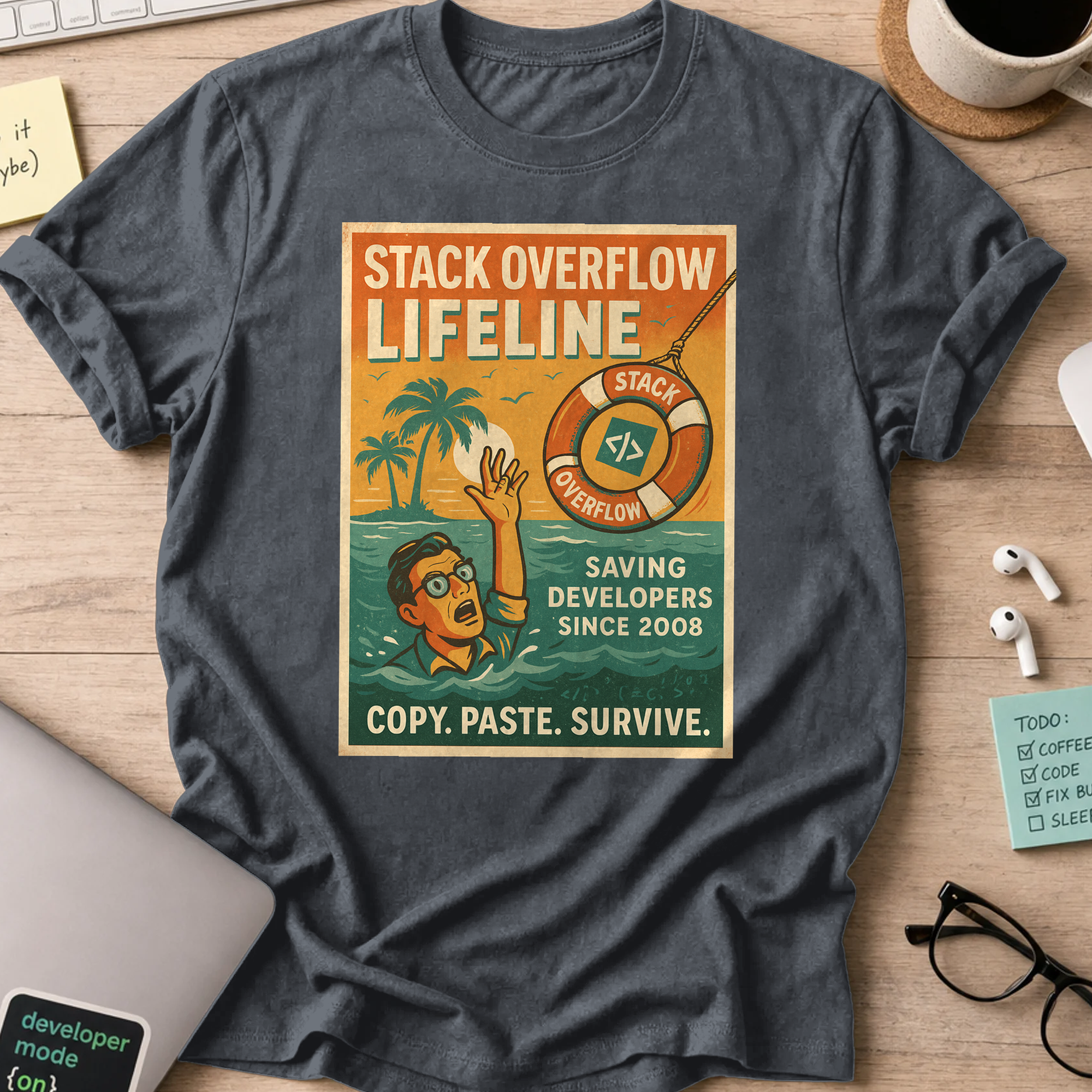 stack overflow lifeline shirt - Dark Heather