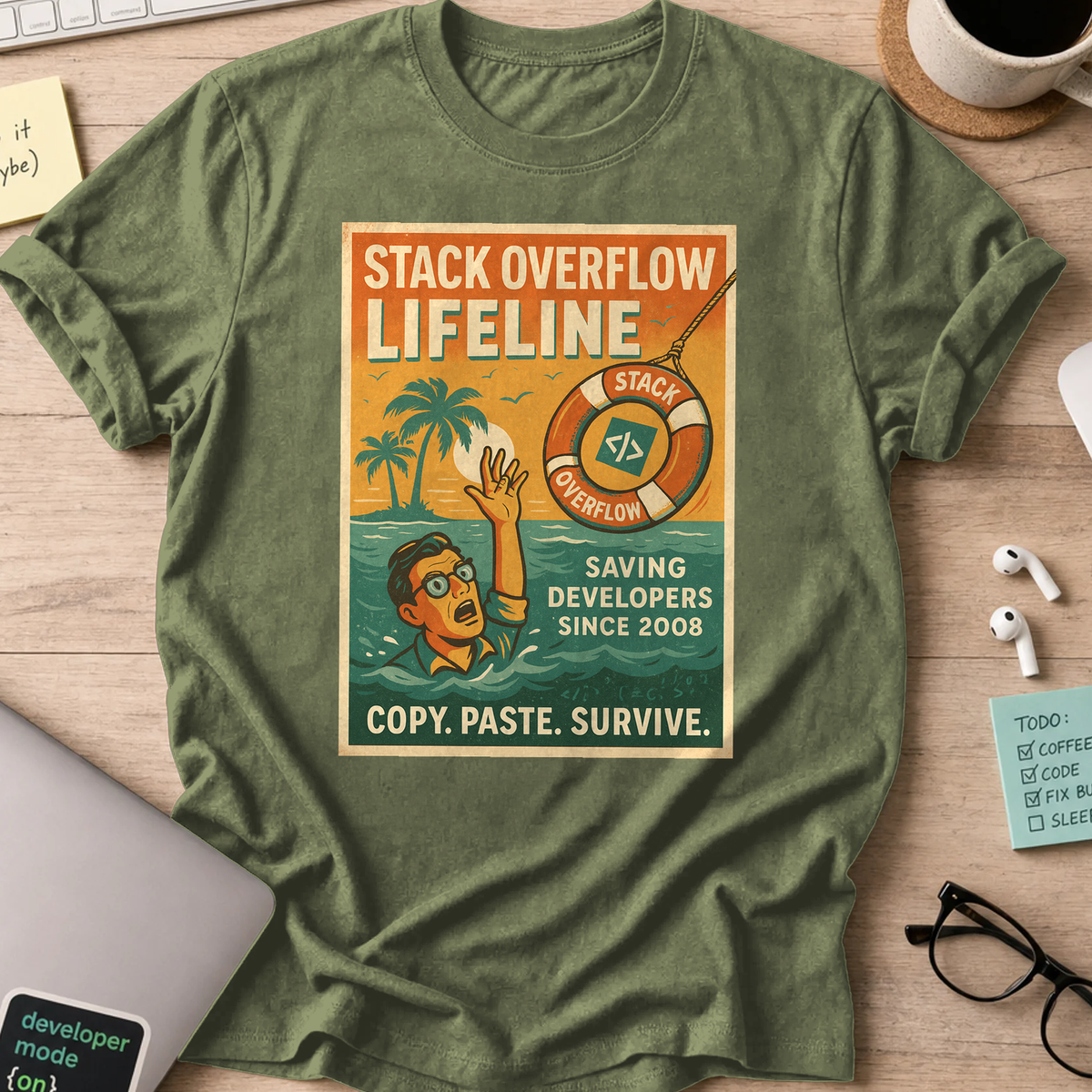 stack overflow lifeline shirt - Military Green