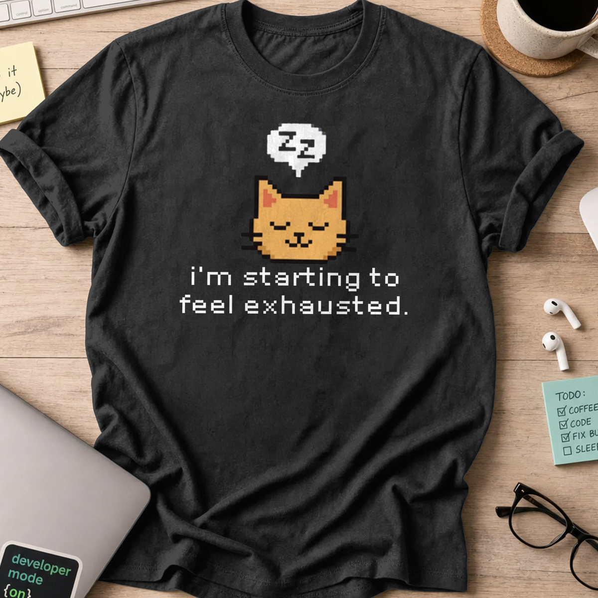 starting to feel exhausted cat shirt - Black