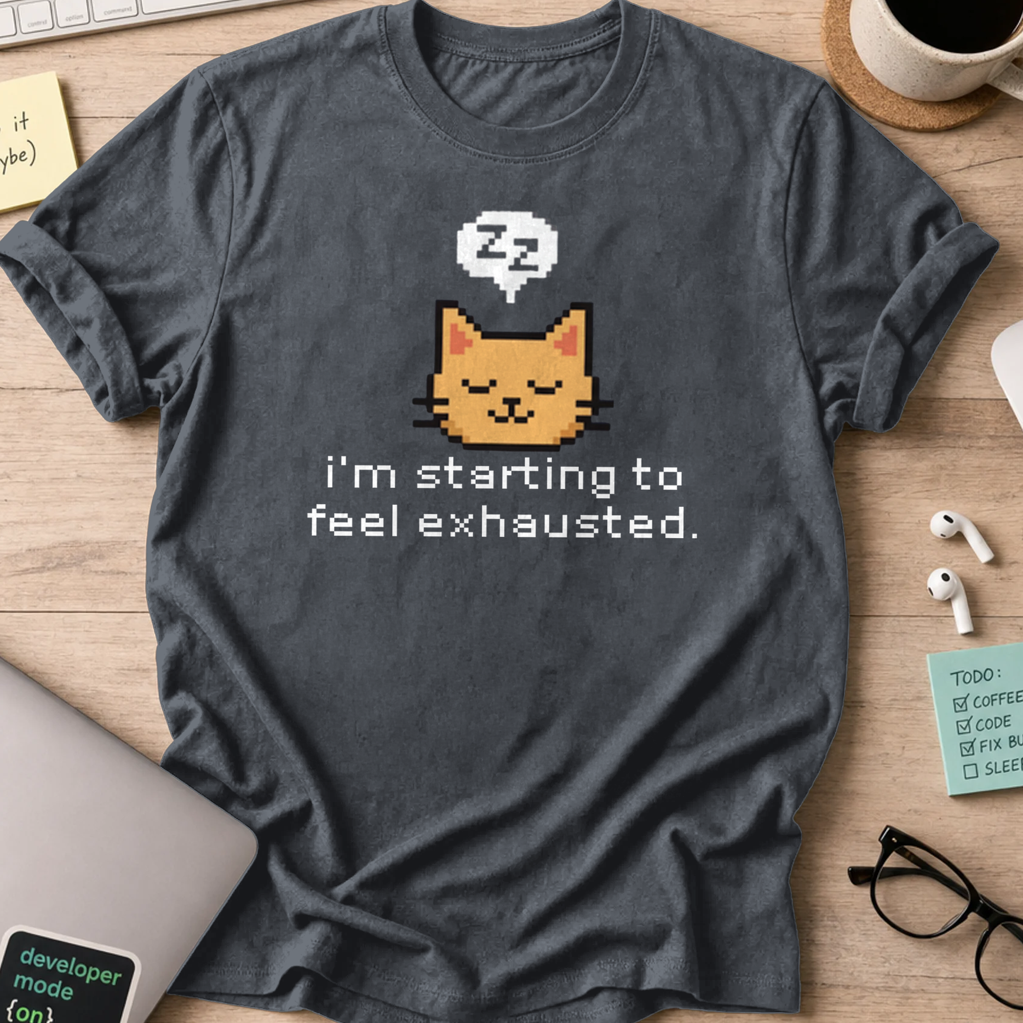 starting to feel exhausted cat shirt - Dark Heather