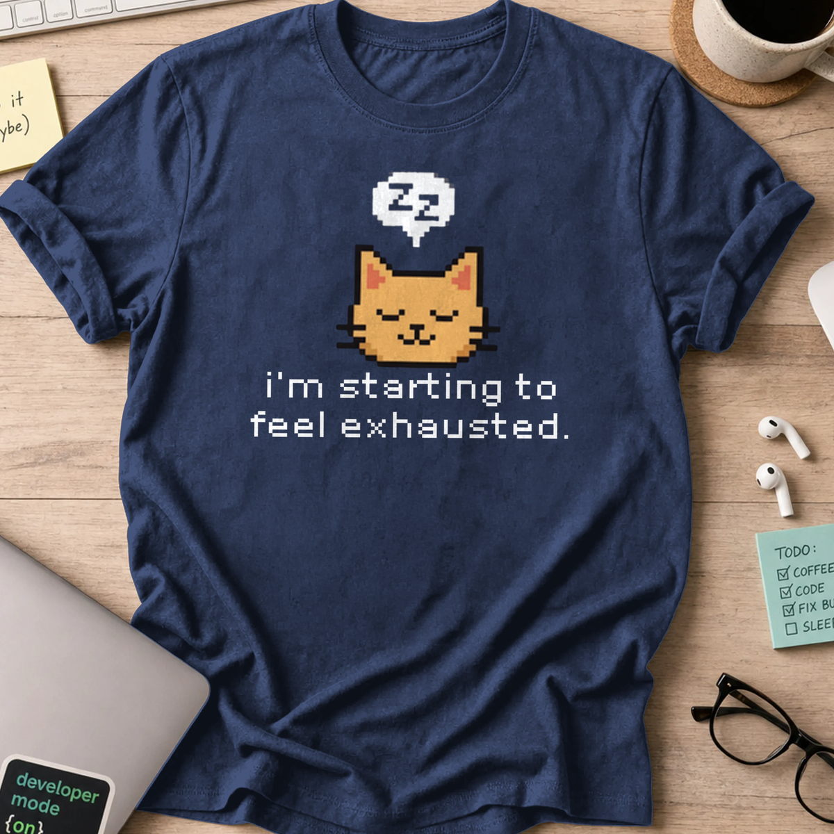 starting to feel exhausted cat shirt - Navy