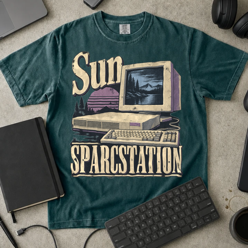 Sun SPARCstation Shirt — Blue Spruce Comfort Colors 1717 flat lay