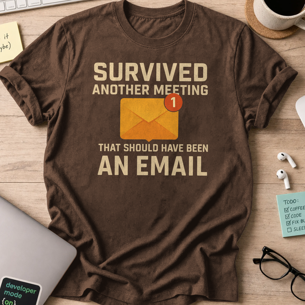 survived another meeting shirt - Dark Chocolate