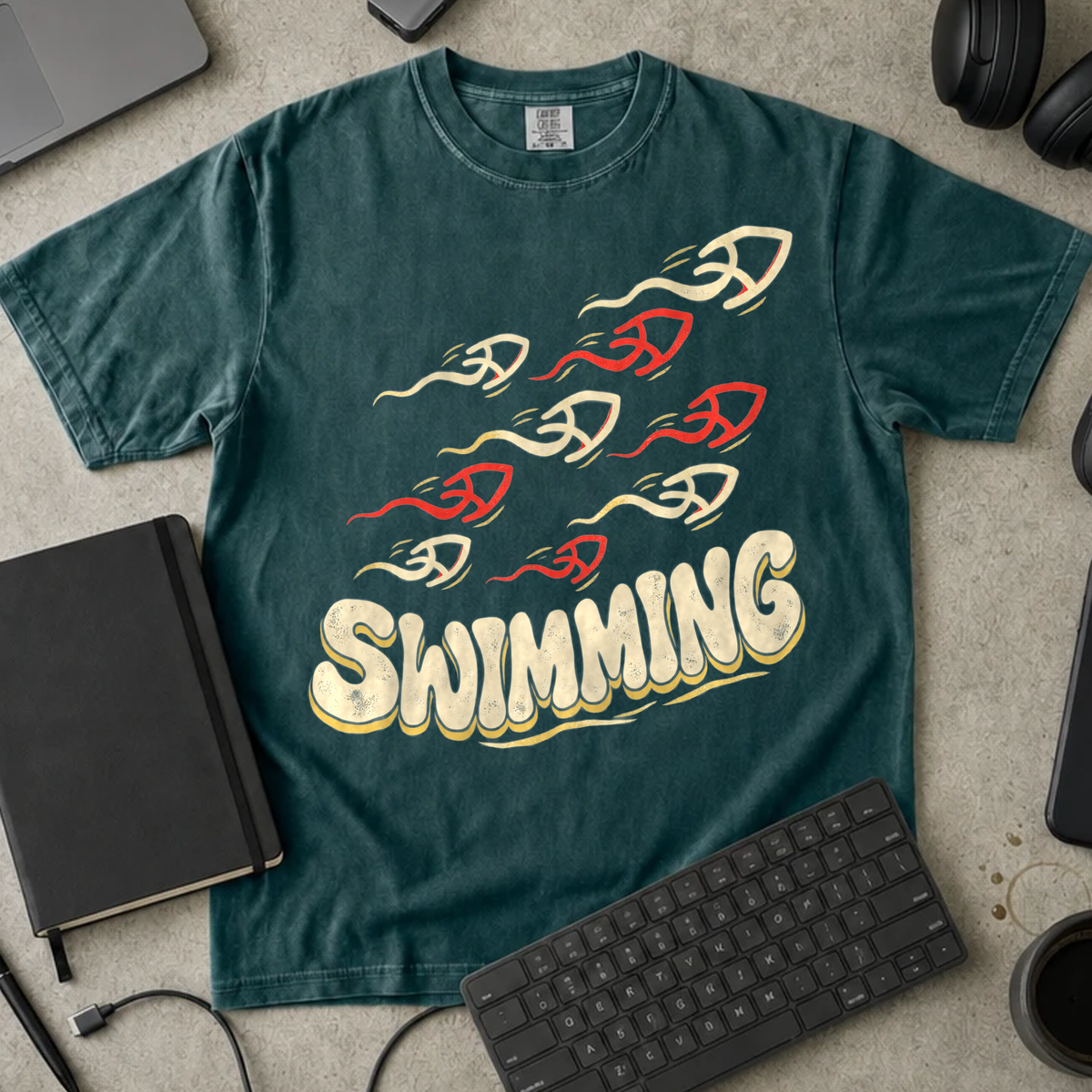 Swimming Shirt — Blue Spruce Comfort Colors 1717 flat lay