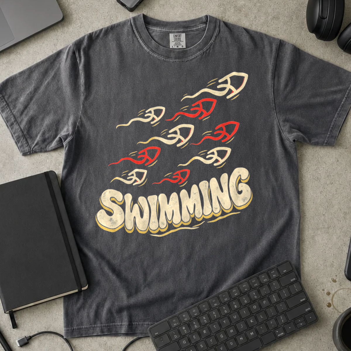 Swimming Shirt — Pepper Comfort Colors 1717 flat lay