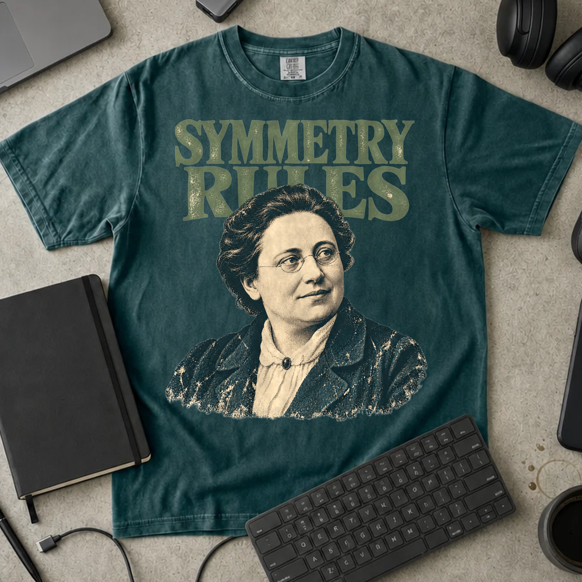 Symmetry Rules Shirt — Blue Spruce Comfort Colors 1717 flat lay