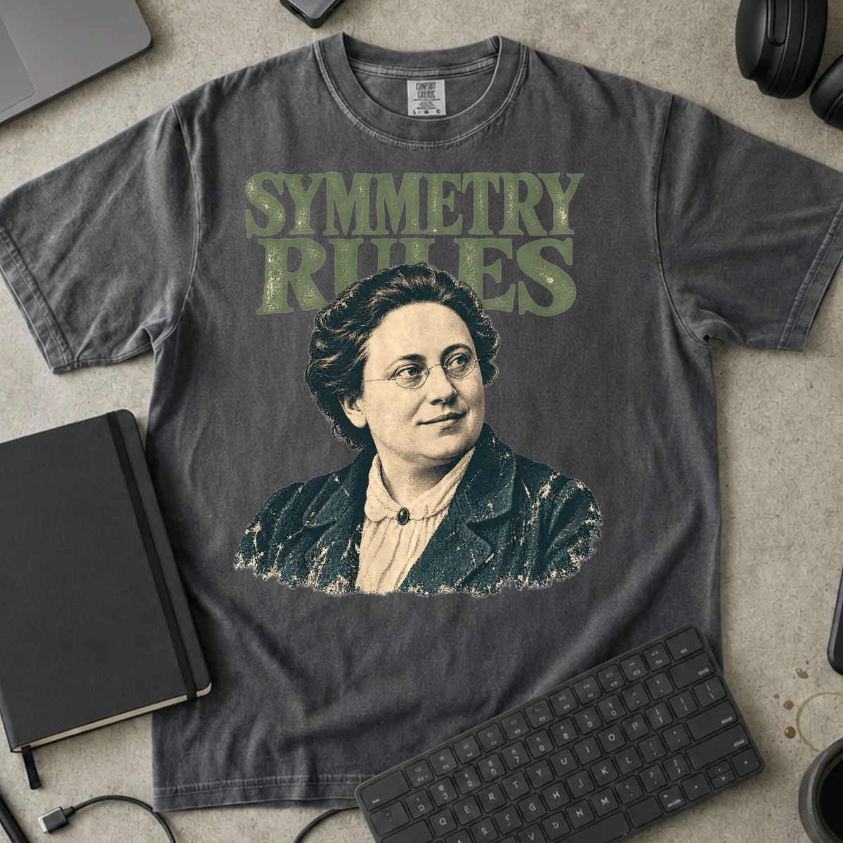 Symmetry Rules Shirt — Pepper Comfort Colors 1717 flat lay