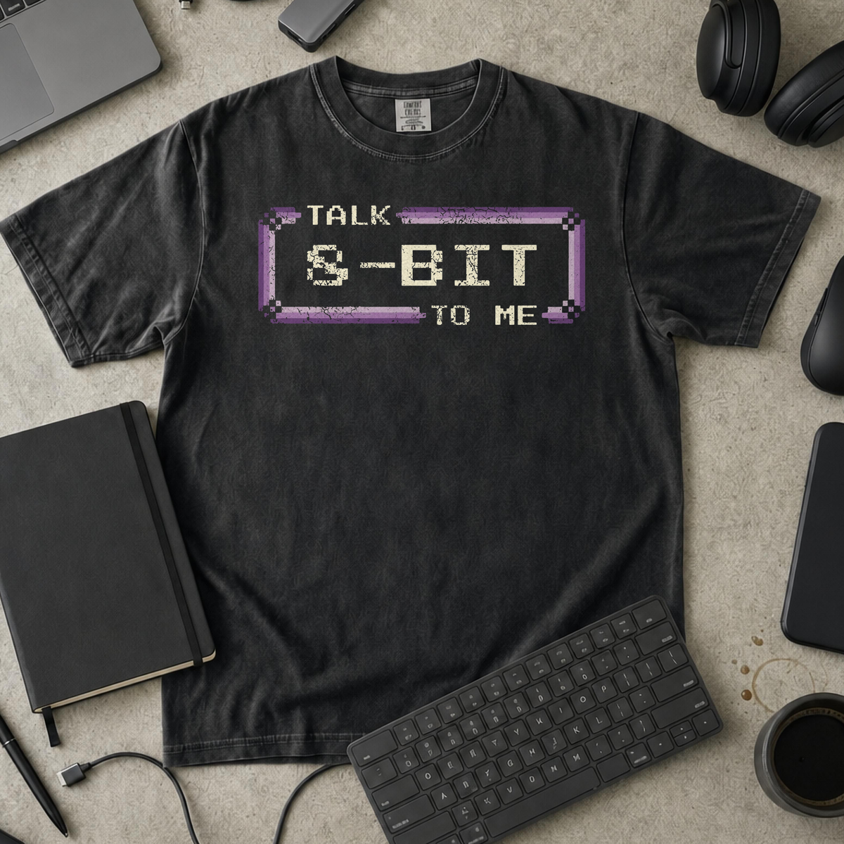 Talk 8 Bit To Me Premium Shirt — black Premium Shirt mock-up