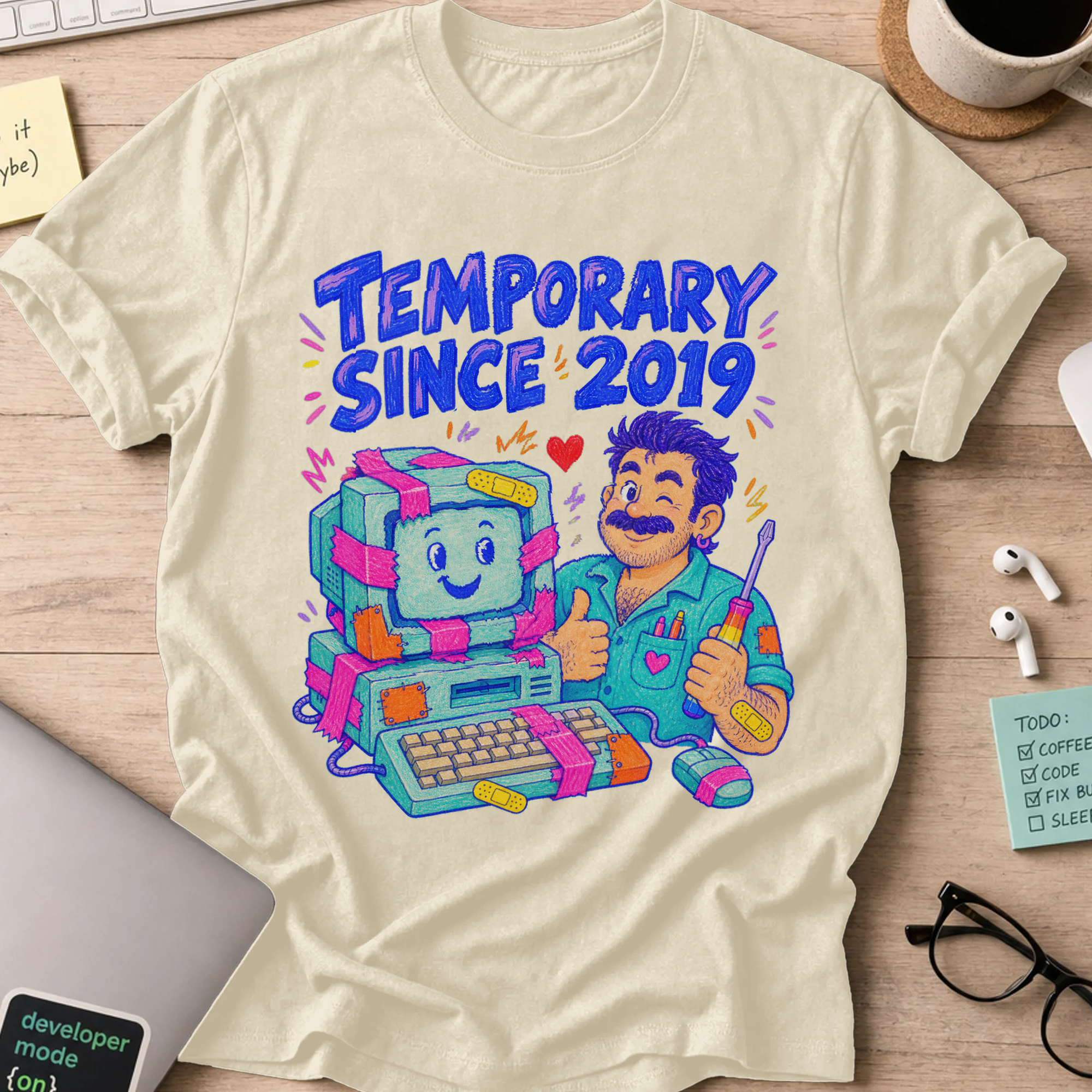 Temporary Since 2019 Shirt — Natural storefront mockup