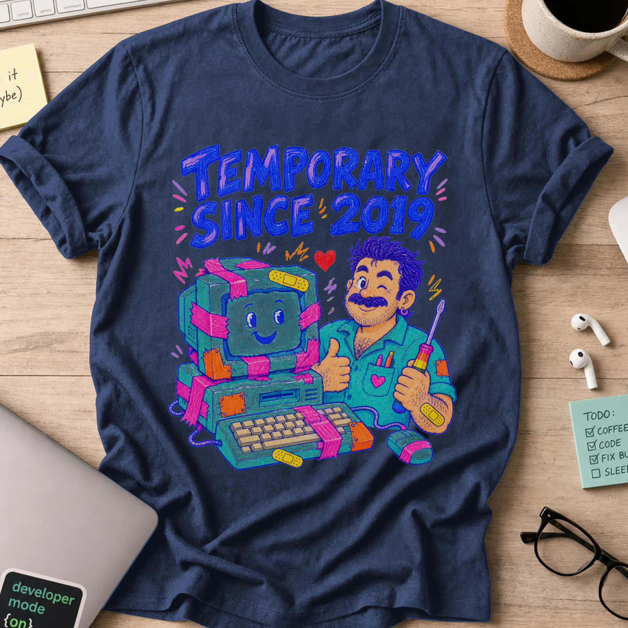 Temporary Since 2019 Shirt — Navy storefront mockup
