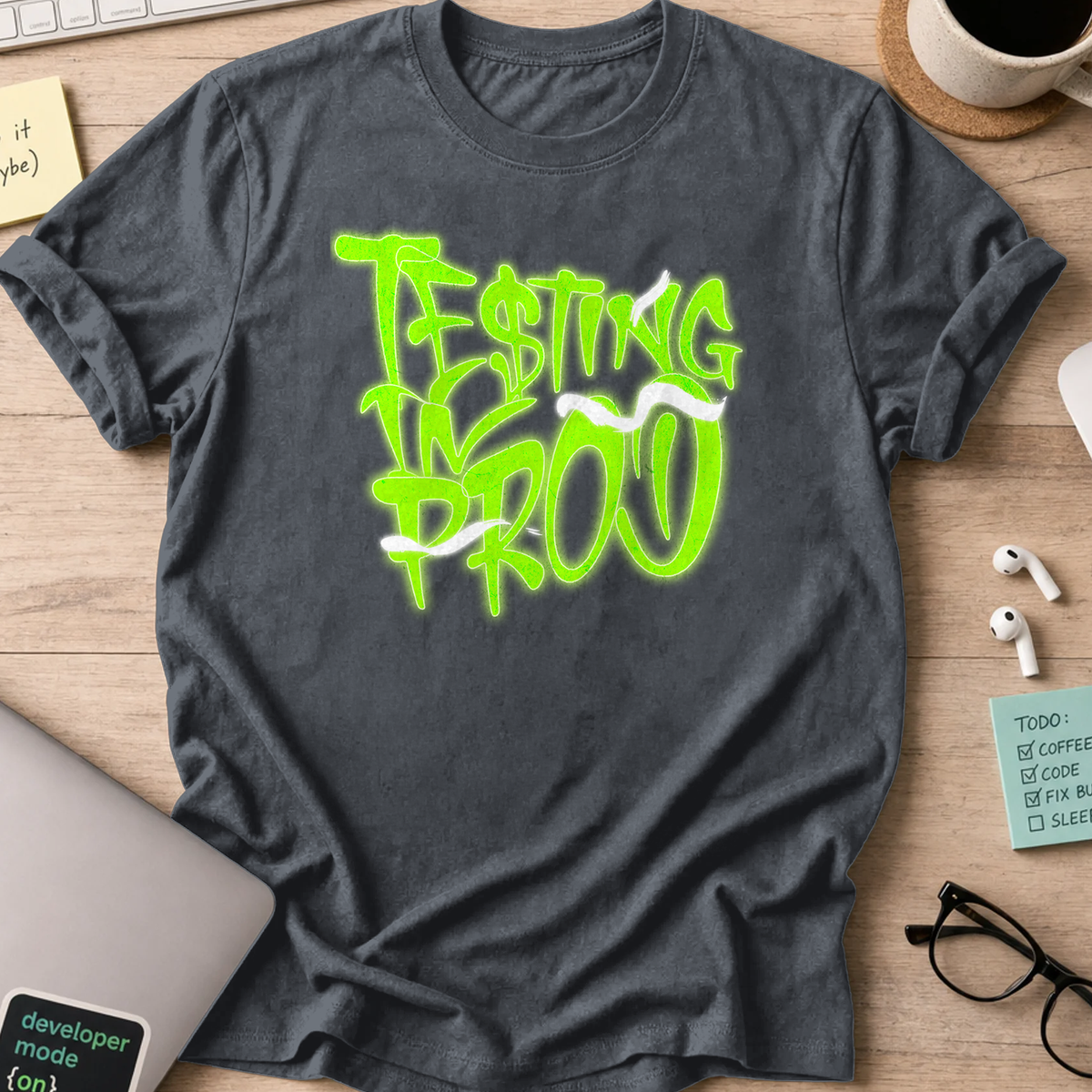 testing in prod street neon shirt - Dark Heather