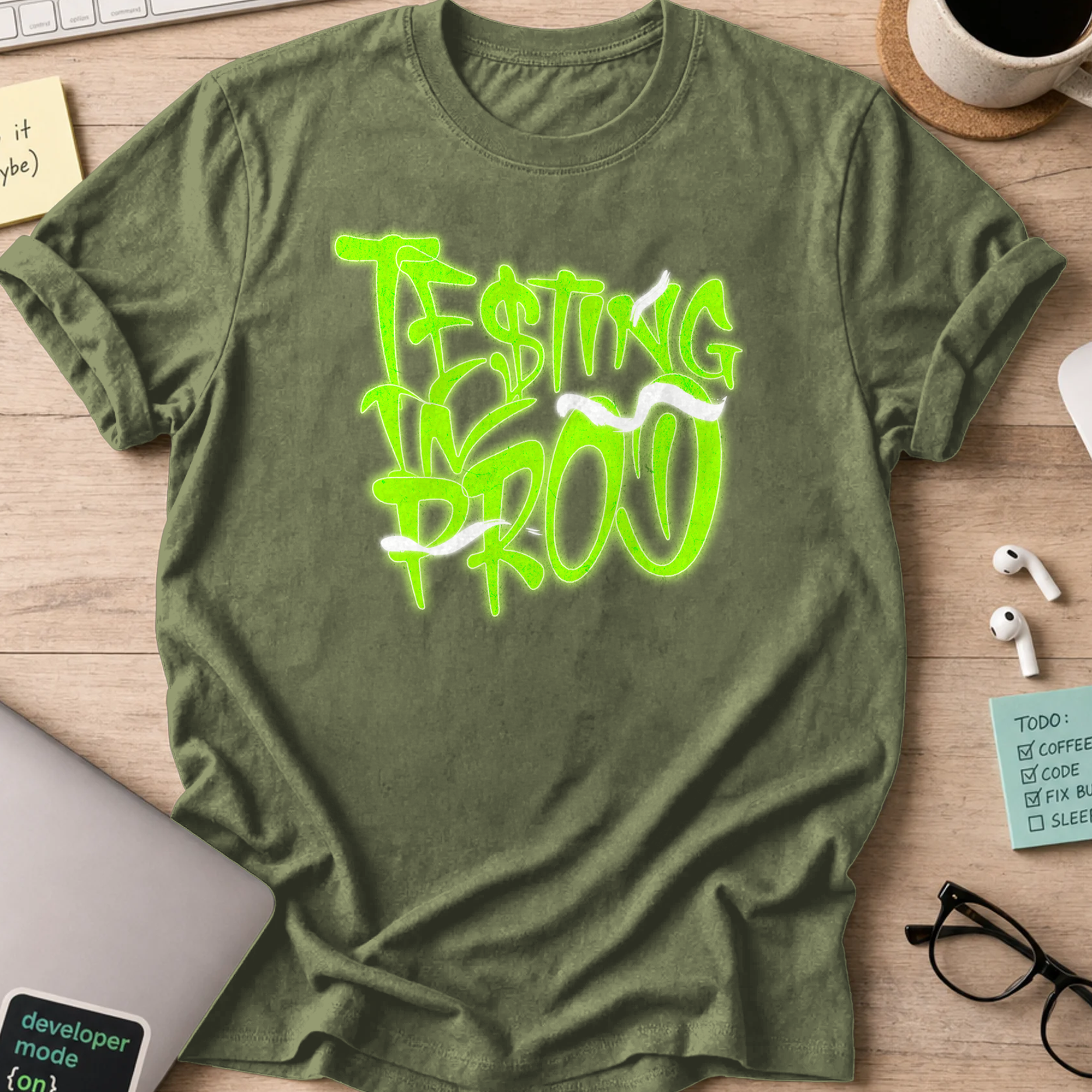 testing in prod street neon shirt - Military Green