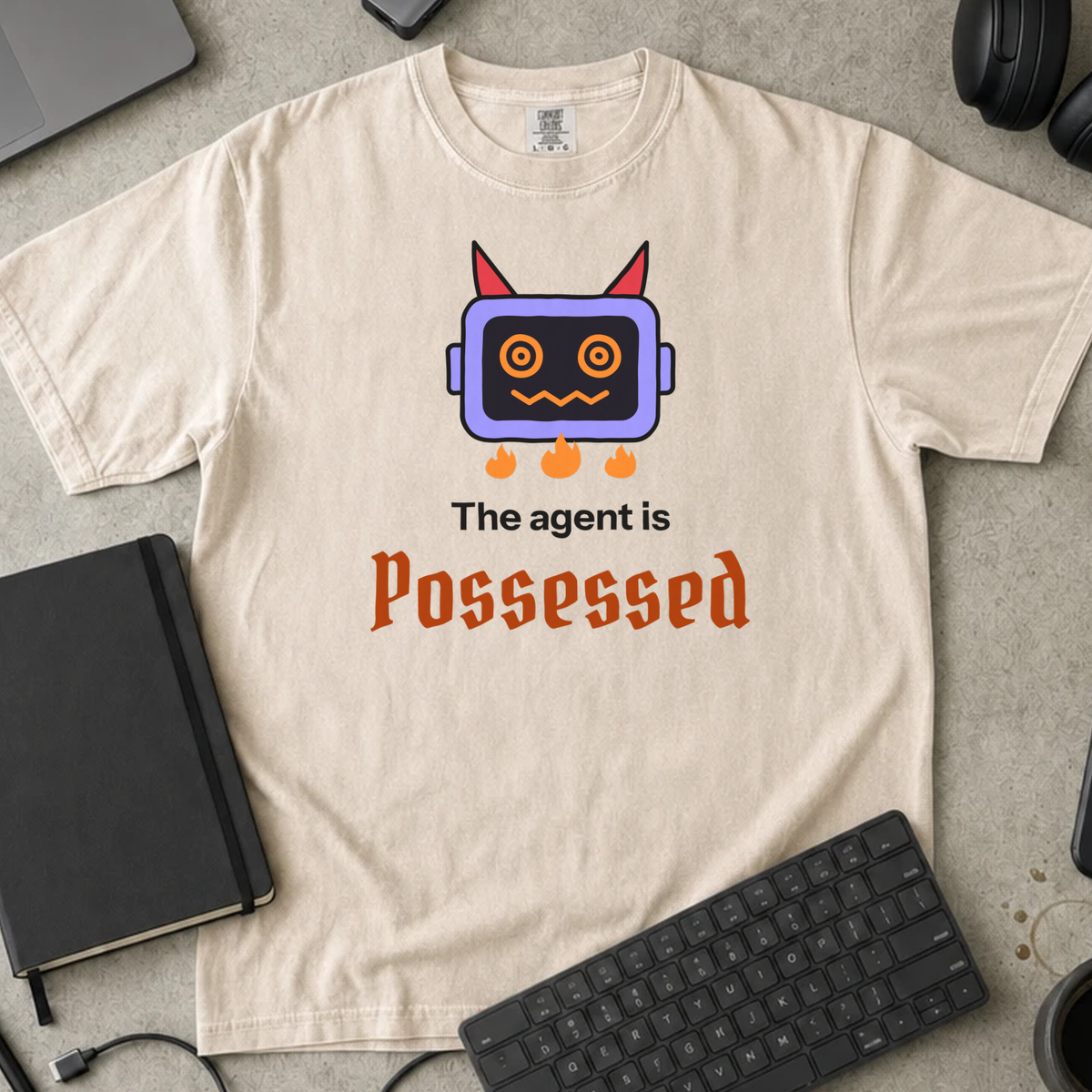 The Agent Is Possessed Shirt — Ivory Comfort Colors 1717 flat lay