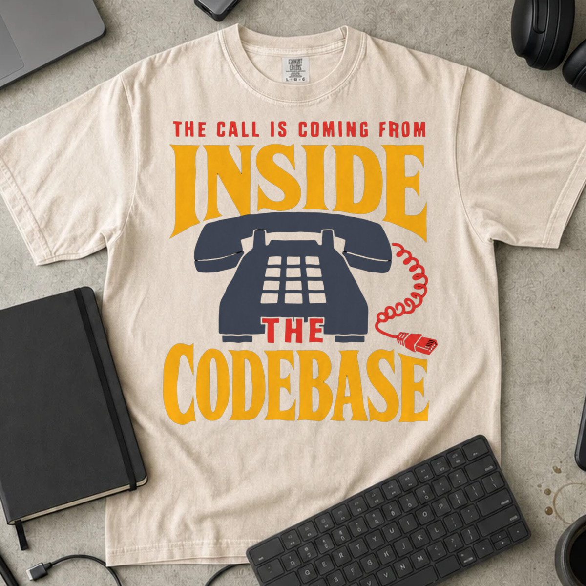 The Call Is Coming From Inside the Codebase Shirt — Ivory Comfort Colors 1717 flat lay