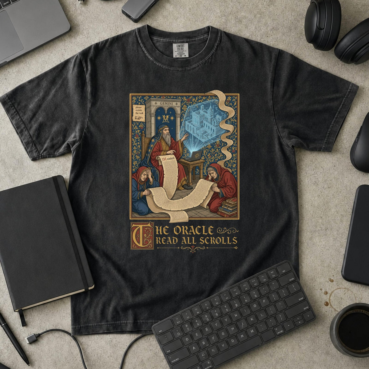 The Oracle Read All Scrolls Premium Shirt — black Premium Shirt mock-up