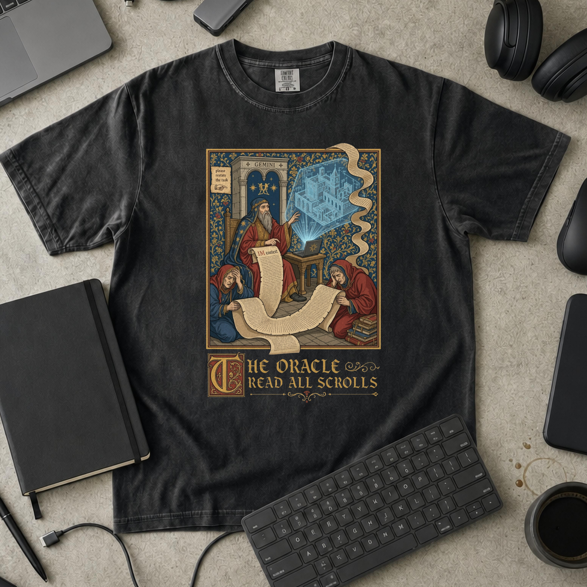 The Oracle Read All Scrolls Premium Shirt — black Premium Shirt mock-up