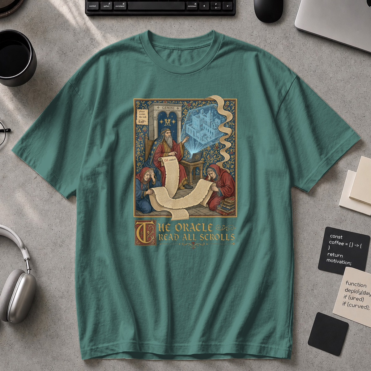 The Oracle Read All Scrolls Premium Shirt - Blue Spruce
