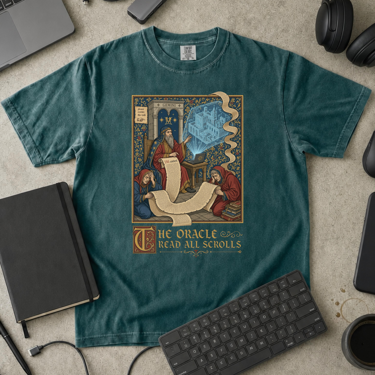 The Oracle Read All Scrolls Premium Shirt — blue spruce Premium Shirt mock-up