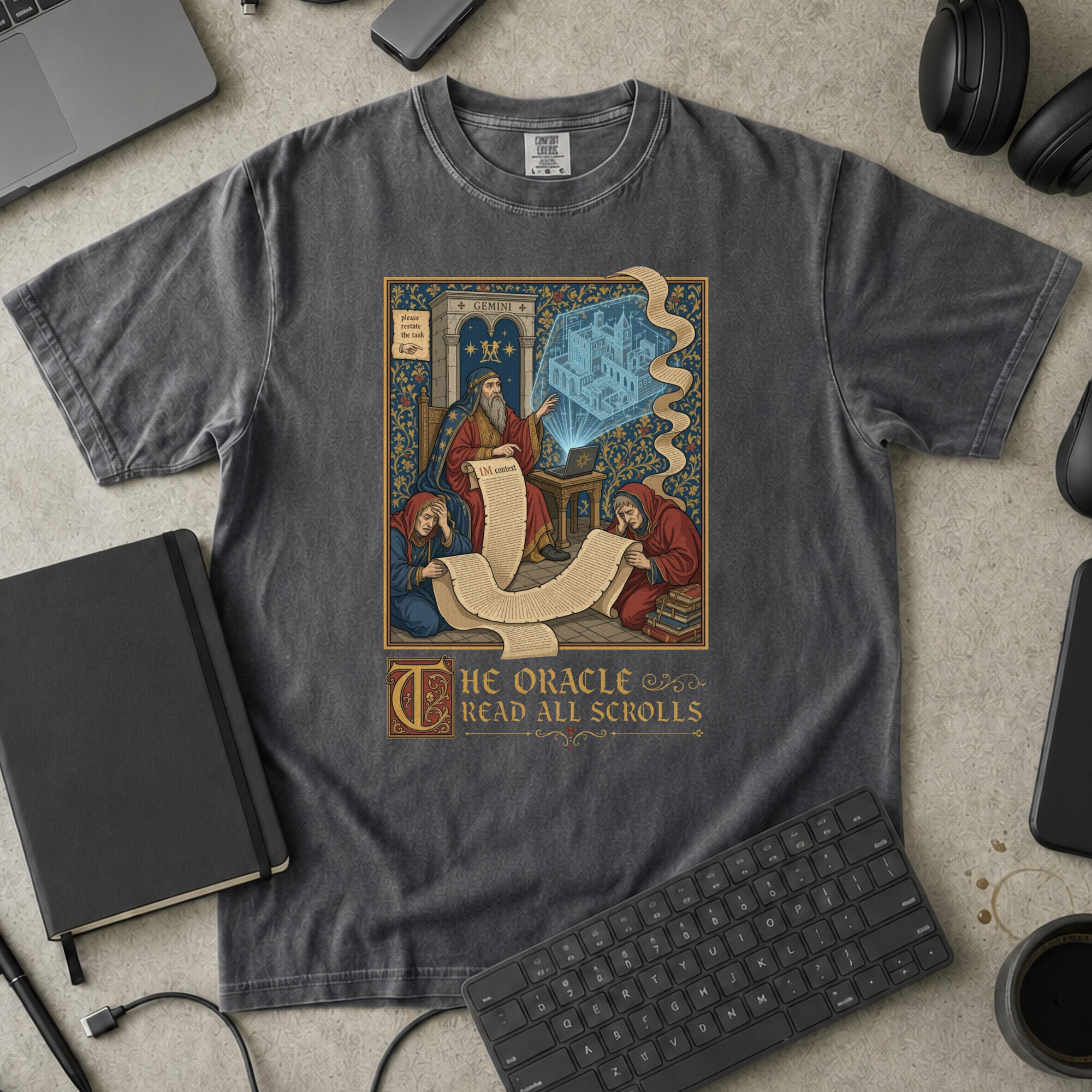 The Oracle Read All Scrolls Premium Shirt — pepper Premium Shirt mock-up