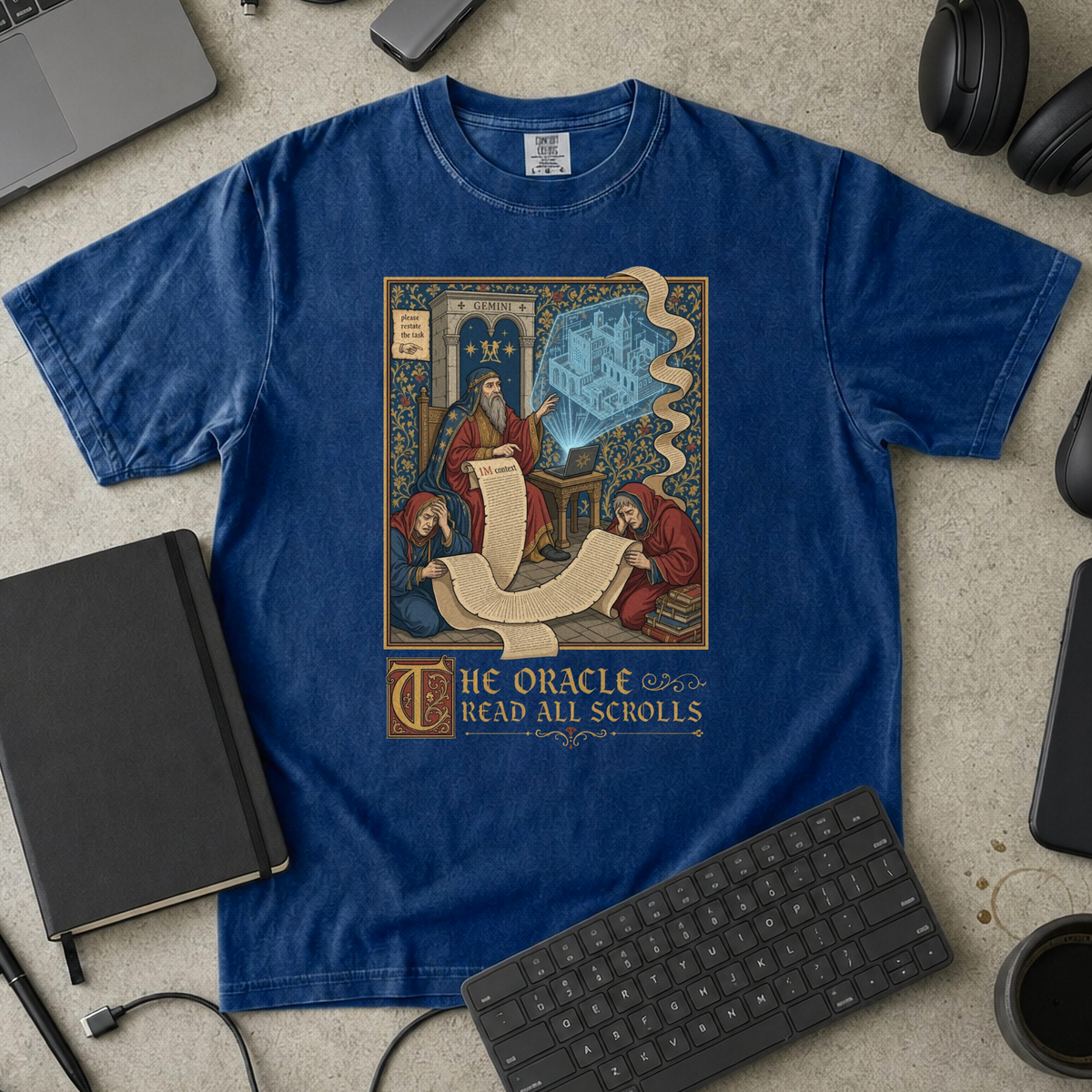 The Oracle Read All Scrolls Premium Shirt — true navy Premium Shirt mock-up