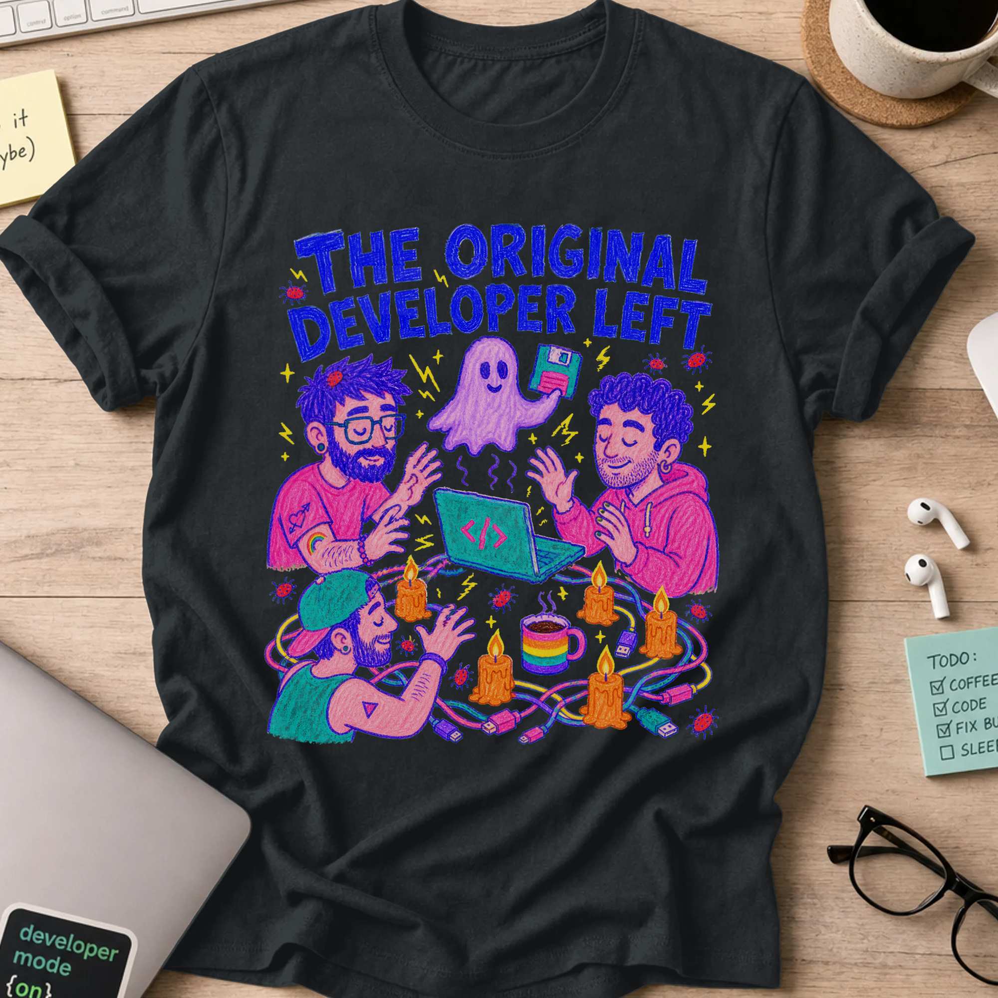 The Original Developer Left Shirt — Black storefront mockup