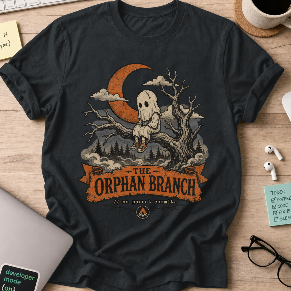 The Orphan Branch Shirt — Black storefront mockup