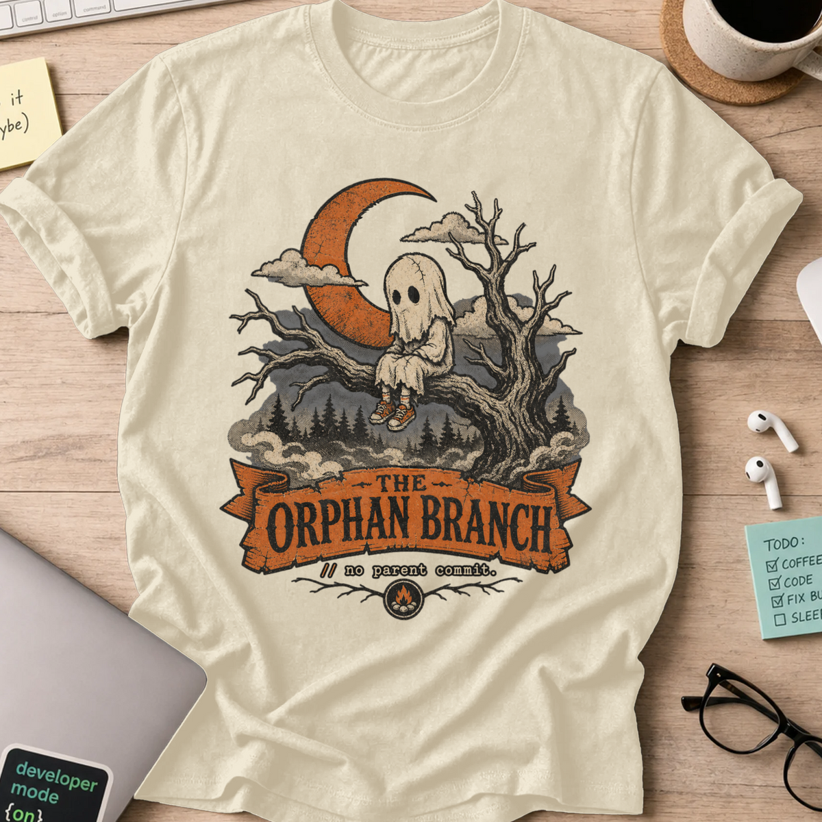 The Orphan Branch Shirt — Natural storefront mockup