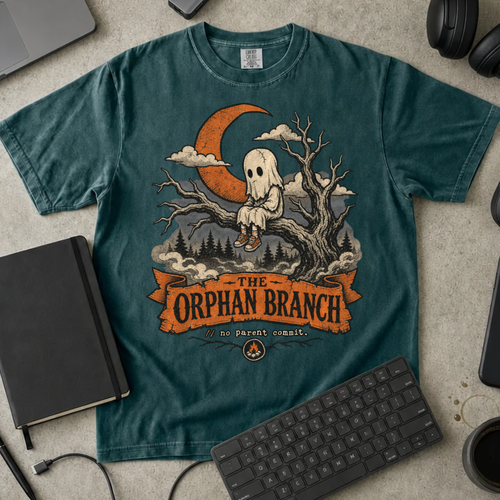The Orphan Branch Shirt — Blue Spruce Comfort Colors 1717 flat lay