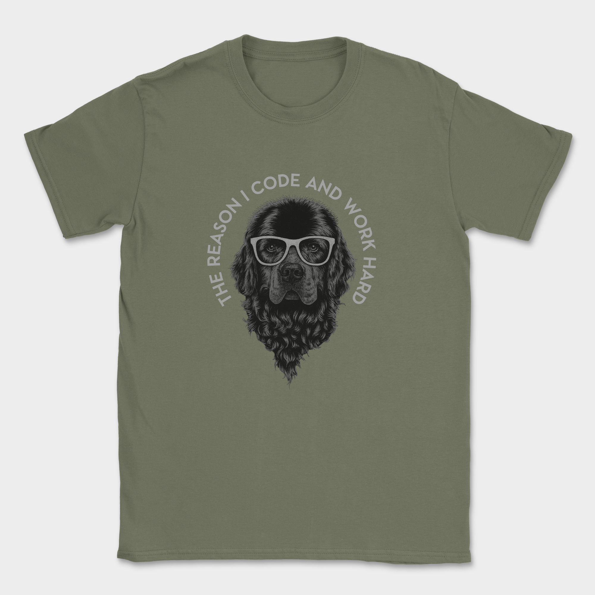 the reason i code dog shirt — Military Green