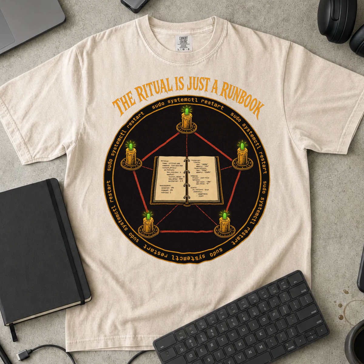 The Ritual Is Just a Runbook Shirt — Ivory Comfort Colors 1717 flat lay