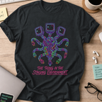 The Thing in the Staging Environment Shirt — Black storefront mockup