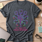 The Thing in the Staging Environment Shirt — Dark Heather storefront mockup