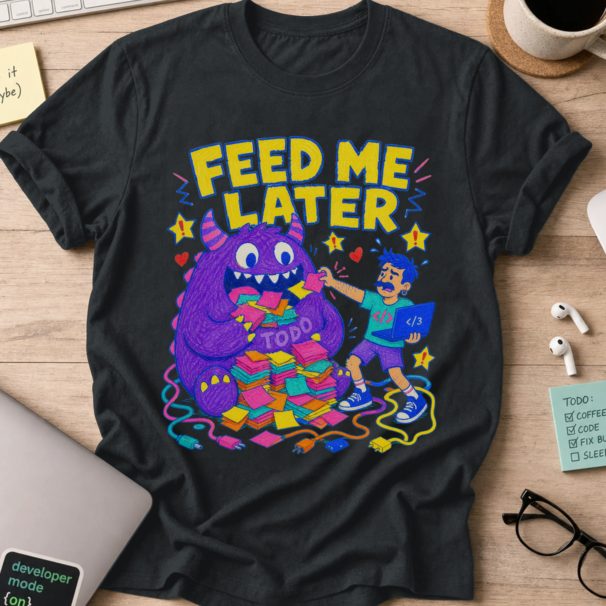 The TODO Monster Shirt — Black storefront mockup