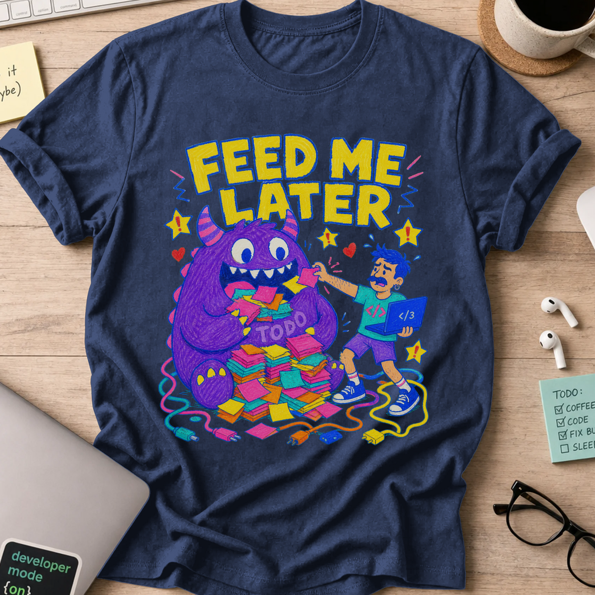 The TODO Monster Shirt — Navy storefront mockup