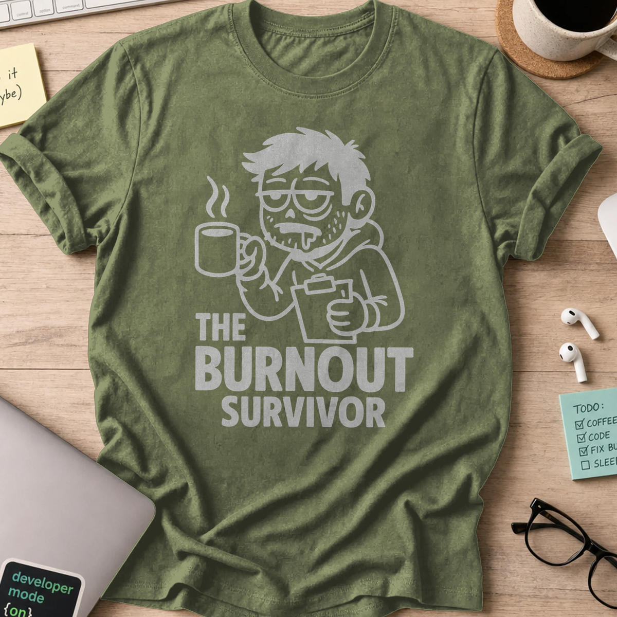the burnout surviver shirt - Military Green