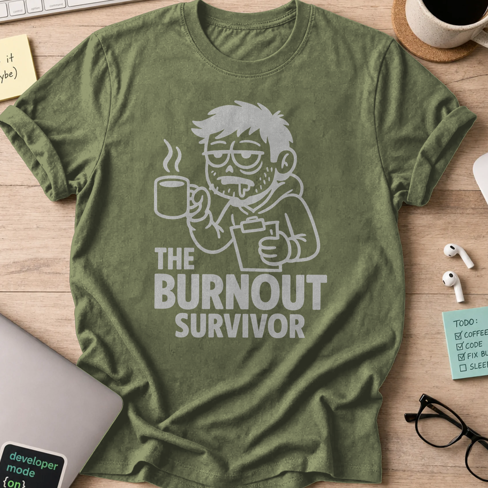 the burnout surviver shirt - Military Green